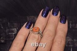 Antique russian Imperial Rare EXCLUSIVE SILVER Natural salmon coral ring
