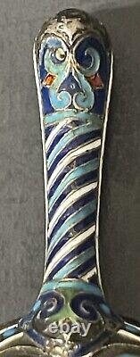 Atique Imperial Russian 88 Enameled Silver Scoop (V. Savinsky & Tiffany & Co)