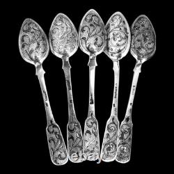 Beautiful Imperial Russian Niello Spoons Set 84 Silver, Dated 1856 Each Marked