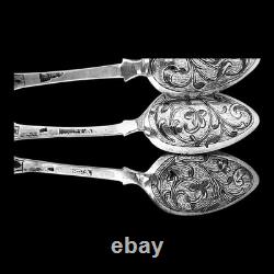 Beautiful Imperial Russian Niello Spoons Set 84 Silver, Dated 1856 Each Marked