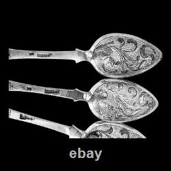 Beautiful Imperial Russian Niello Spoons Set 84 Silver, Dated 1856 Each Marked