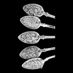 Beautiful Imperial Russian Niello Spoons Set 84 Silver, Dated 1856 Each Marked