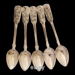 Beautiful Imperial Russian Niello Spoons Set 84 Silver, Dated 1856 Each Marked