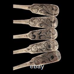 Beautiful Imperial Russian Niello Spoons Set 84 Silver, Dated 1856 Each Marked