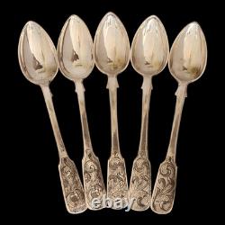 Beautiful Imperial Russian Niello Spoons Set 84 Silver, Dated 1856 Each Marked