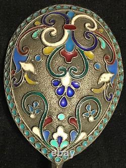 Beautiful Large 19 CM Spoon Cloisonne Enamel Silver 84 Russian Imperial Antiques
