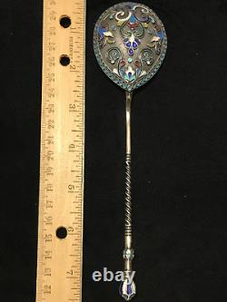 Beautiful Large 19 CM Spoon Cloisonne Enamel Silver 84 Russian Imperial Antiques
