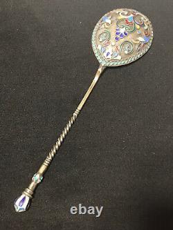 Beautiful Large 19 CM Spoon Cloisonne Enamel Silver 84 Russian Imperial Antiques
