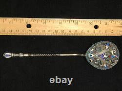 Beautiful Large 19 CM Spoon Cloisonne Enamel Silver 84 Russian Imperial Antiques