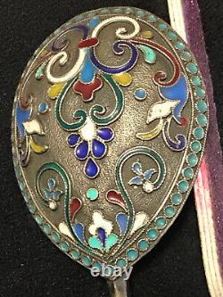Beautiful Large 19 CM Spoon Cloisonne Enamel Silver 84 Russian Imperial Antiques