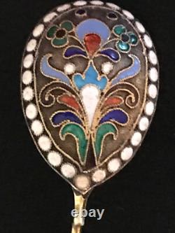Beautiful Rare Russian Imperial Silver 84 Cloisonne Enamel Spoon Antique Russia