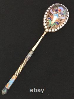 Beautiful Rare Russian Imperial Silver 84 Cloisonne Enamel Spoon Antique Russia