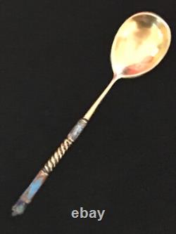 Beautiful Rare Russian Imperial Silver 84 Cloisonne Enamel Spoon Antique Russia