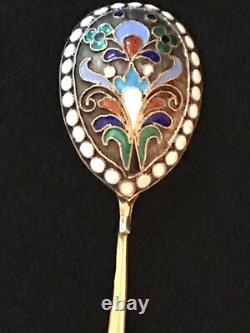 Beautiful Rare Russian Imperial Silver 84 Cloisonne Enamel Spoon Antique Russia