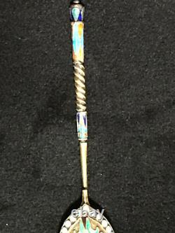 Beautiful Rare Russian Imperial Silver 84 Cloisonne Enamel Spoon Antique Russia