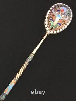 Beautiful Rare Russian Imperial Silver 84 Cloisonne Enamel Spoon Antique Russia