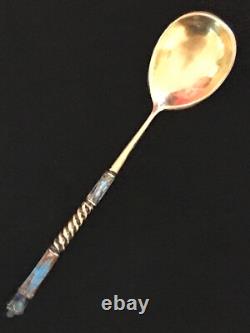 Beautiful Rare Russian Imperial Silver 84 Cloisonne Enamel Spoon Antique Russia