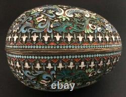 Big Antique Imperial Russian 84 Silver Shaded Enamel Egg (Khlebnikov)