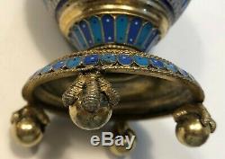 Big Antique Imperial Russian Enameled 84 Silver Vessel