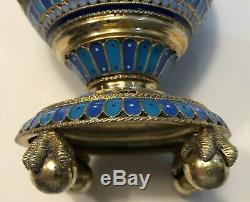 Big Antique Imperial Russian Enameled 84 Silver Vessel