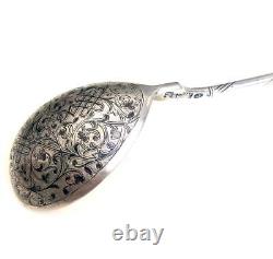 Big Russian Imperial antique silver spoon 84 Zolotnik 66gr Silver niello Russia