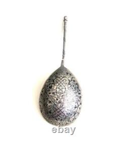 Big Russian Imperial antique silver spoon 84 Zolotnik 66gr Silver niello Russia