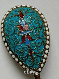 Cloisonne Enamel Spoon Silver / Gold Wash Gustav Klingert Imperial Russian 1899