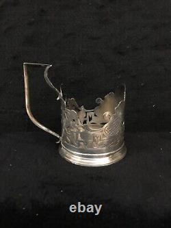 Collectible Antique Imperial Russian 84 Silver Tea glass cup holder-235e
