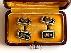 Exc Imperial Russian Faberge 14k 56 Gold Black Whit Enamel Cufflinks Nicholas II