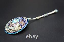 Extraordinary Imperial Russian 84 Sliver Cloisonne Enamel Serving Spoon, 1892