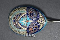 Extraordinary Imperial Russian 84 Sliver Cloisonne Enamel Serving Spoon, 1892