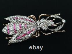 FABERGE Brooch Antique Imperial Russian 56 Gold 14K Diamond Ruby Romanov Jewelry