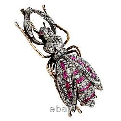 FABERGE Brooch Antique Imperial Russian 56 Gold 14K Diamond Ruby Romanov Jewelry