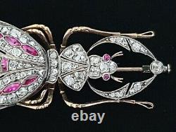 FABERGE Brooch Antique Imperial Russian 56 Gold 14K Diamond Ruby Romanov Jewelry