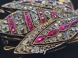 FABERGE Brooch Antique Imperial Russian 56 Gold 14K Diamond Ruby Romanov Jewelry