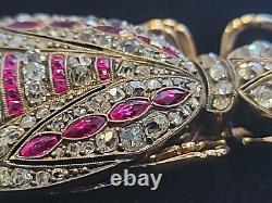 FABERGE Brooch Antique Imperial Russian 56 Gold 14K Diamond Ruby Romanov Jewelry