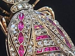FABERGE Brooch Antique Imperial Russian 56 Gold 14K Diamond Ruby Romanov Jewelry
