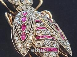 FABERGE Brooch Antique Imperial Russian 56 Gold 14K Diamond Ruby Romanov Jewelry