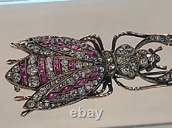 FABERGE Brooch Antique Imperial Russian 56 Gold 14K Diamond Ruby Romanov Jewelry