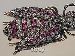 FABERGE Brooch Antique Imperial Russian 56 Gold 14K Diamond Ruby Romanov Jewelry