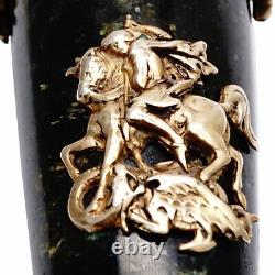 FABERGE Imperial Eagle Russian Silver Seraphinite Emerald Cane Walking Stick RU