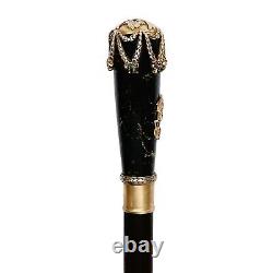 FABERGE Imperial Eagle Russian Silver Seraphinite Emerald Cane Walking Stick RU