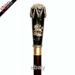 FABERGE Imperial Eagle Russian Silver Seraphinite Emerald Cane Walking Stick RU