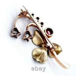 FABERGE Imperial Russian Enamel Lilies of The Valley Diamond Ruby Gold Brooch RU