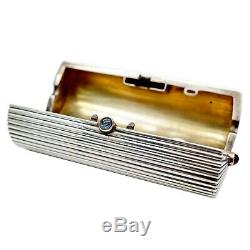 FABERGE Rare Antique Imperial Russian Silver Cigarette Case Gold Sapphire Vesta