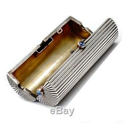 FABERGE Rare Antique Imperial Russian Silver Cigarette Case Gold Sapphire Vesta