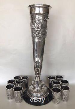 FABERGE WINE HORN FORM URN 12 BEAKERS SET 84 SILVER IMPERIAL RUSSIAN 1890s