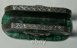 Faberge Business Card Holder Silver 84 Imperial Russian 1904 Enamel Malachite