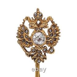 Fabergé workmaster Edward Helenius Antique Russian 14kt gold Imperial brooch pin