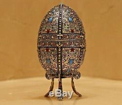 Fabrege Antique Russian Imperial Silver 84 Cloisonne Enamel Easter Egg